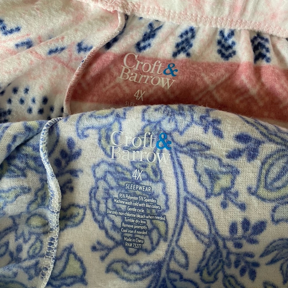 Croft & Barrow Pajama Pants Women 4X Blue Pink lot 2 Floral Fair Isle Excellent - Picture 7 of 10